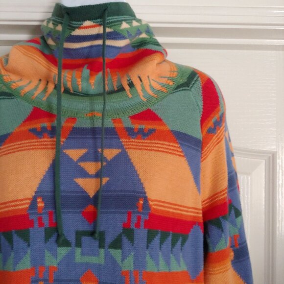 Chaps Navajo Aztec Southwestern Indian Blanket pattern Sweater M Rainbow - Picture 4 of 11